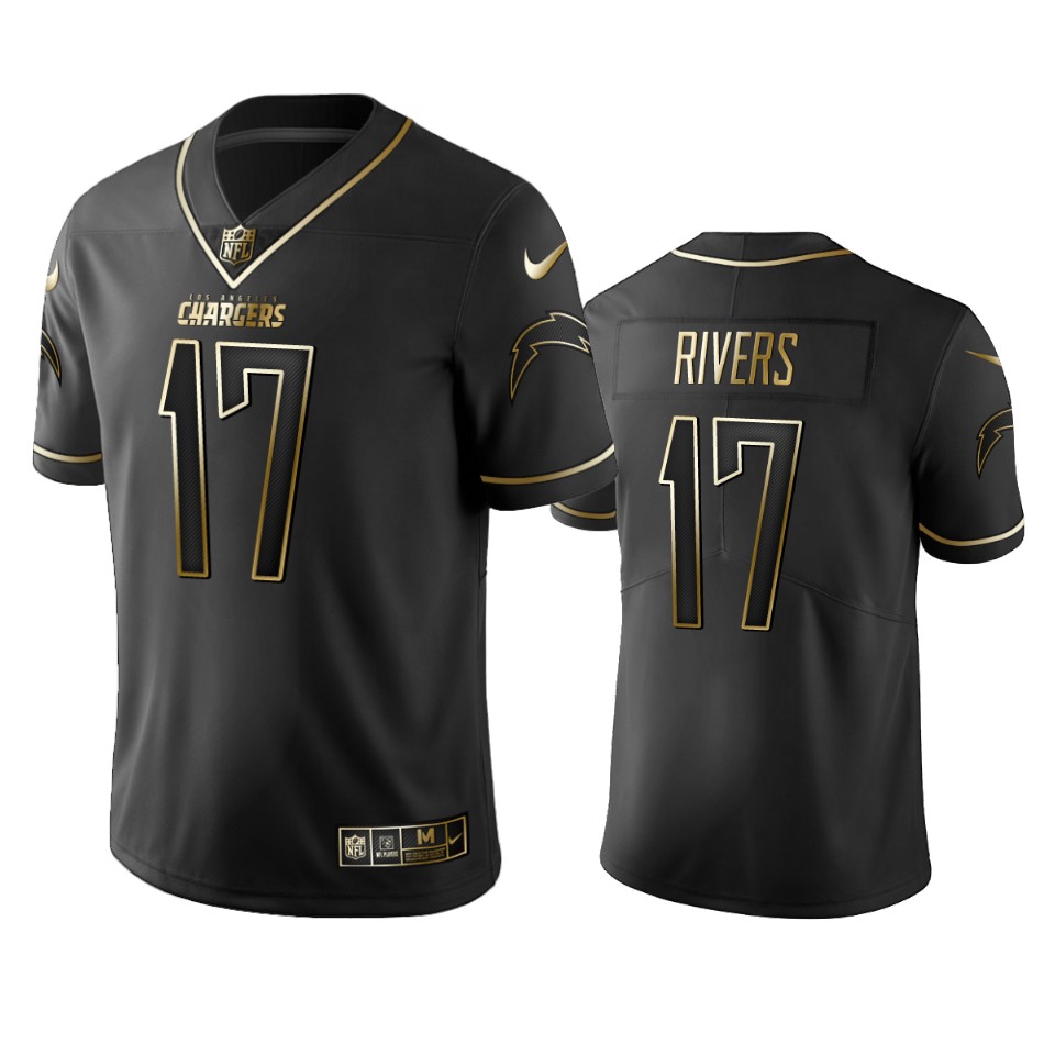 Men's Los Angeles Chargers #17 Philip Rivers 2019 Black Gold Edition Stitched NFL Jersey